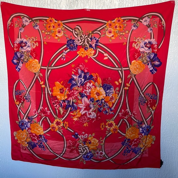Valentino Accessories - Vintage VALENTINO Red 100% scarf with multicolored floral pattern print